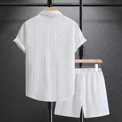 Ensemble chemise boutonnée et short pour homme - chemise à manches courtes à col