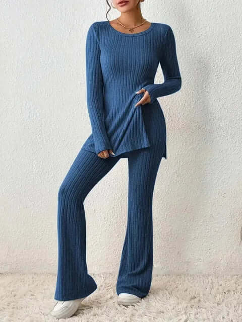Ensemble coordonné en maille côtelée pour femme