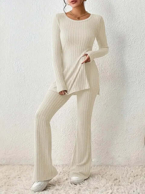 Ensemble coordonné en maille côtelée pour femme