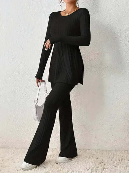 Ensemble coordonné en maille côtelée pour femme