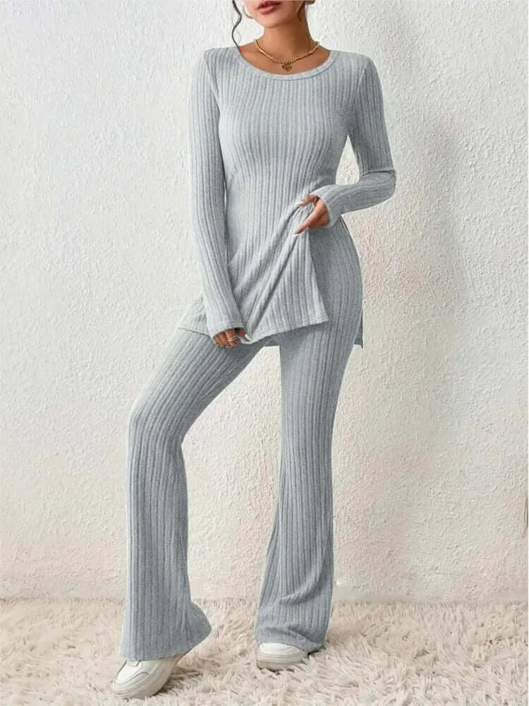 Ensemble coordonné en maille côtelée pour femme