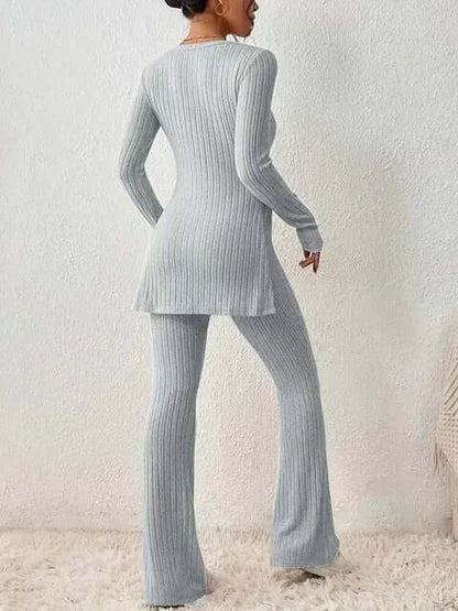 Ensemble coordonné en maille côtelée pour femme