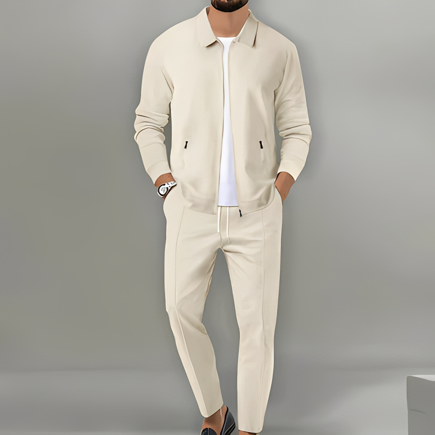 Ensemble costume à veste zippée pour homme