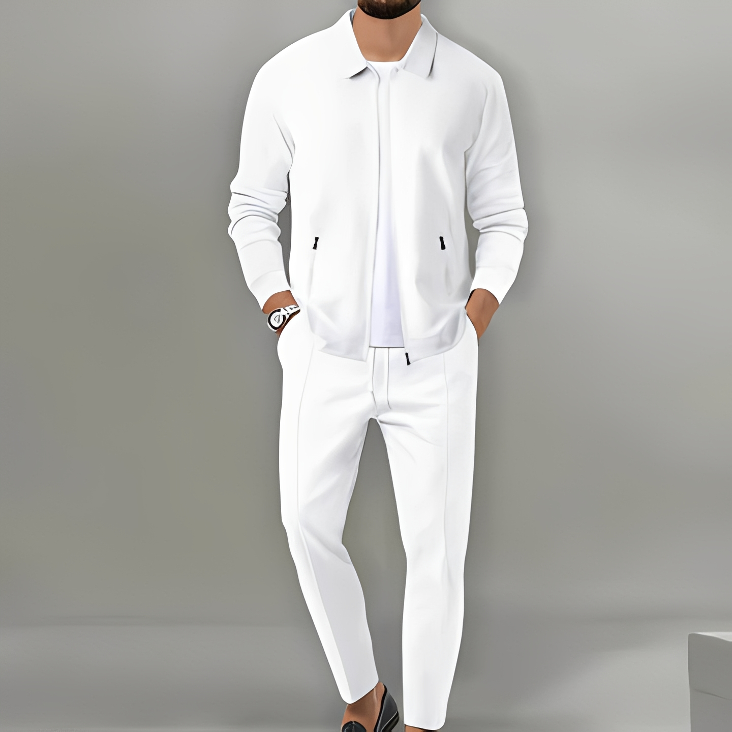 Ensemble costume à veste zippée pour homme