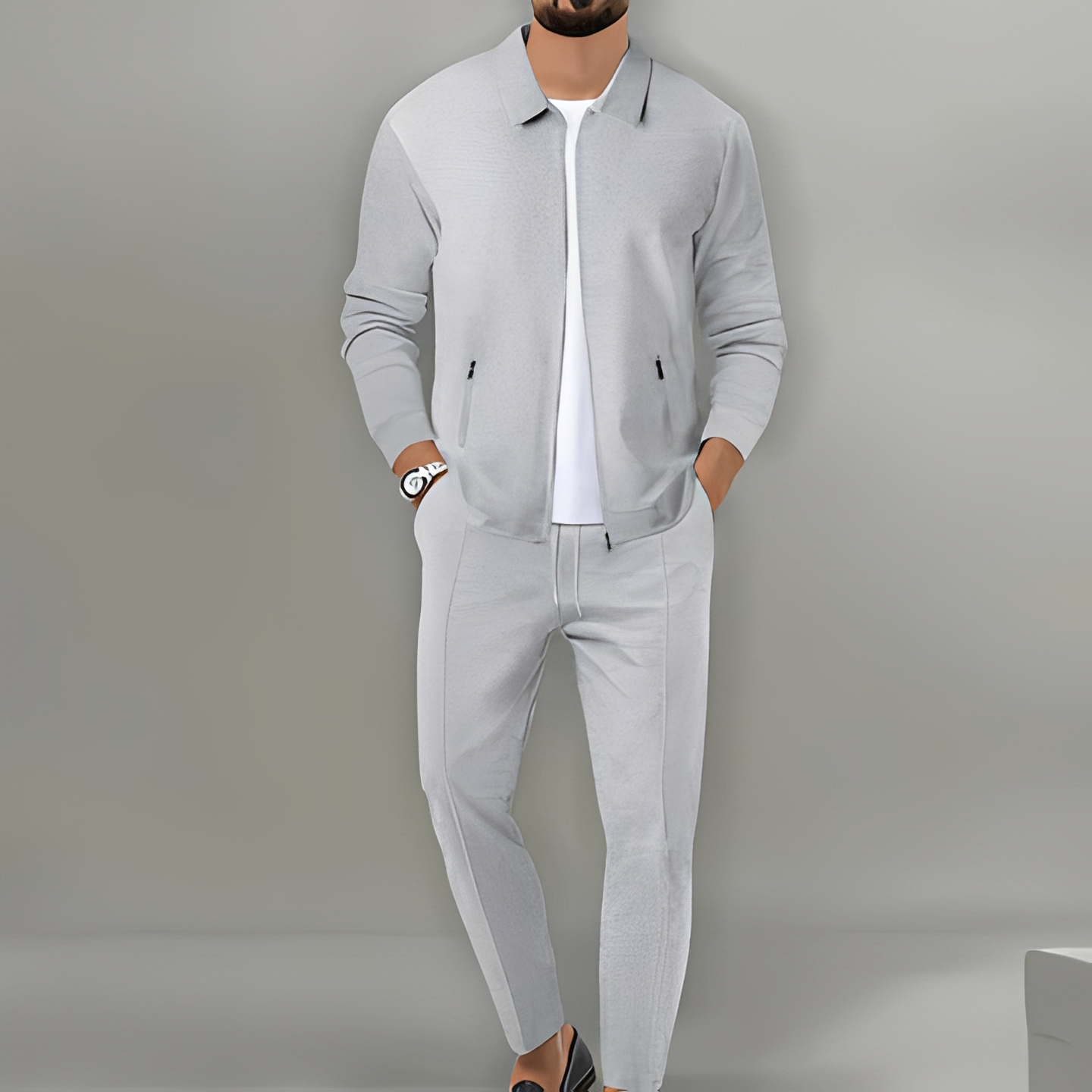 Ensemble costume à veste zippée pour homme