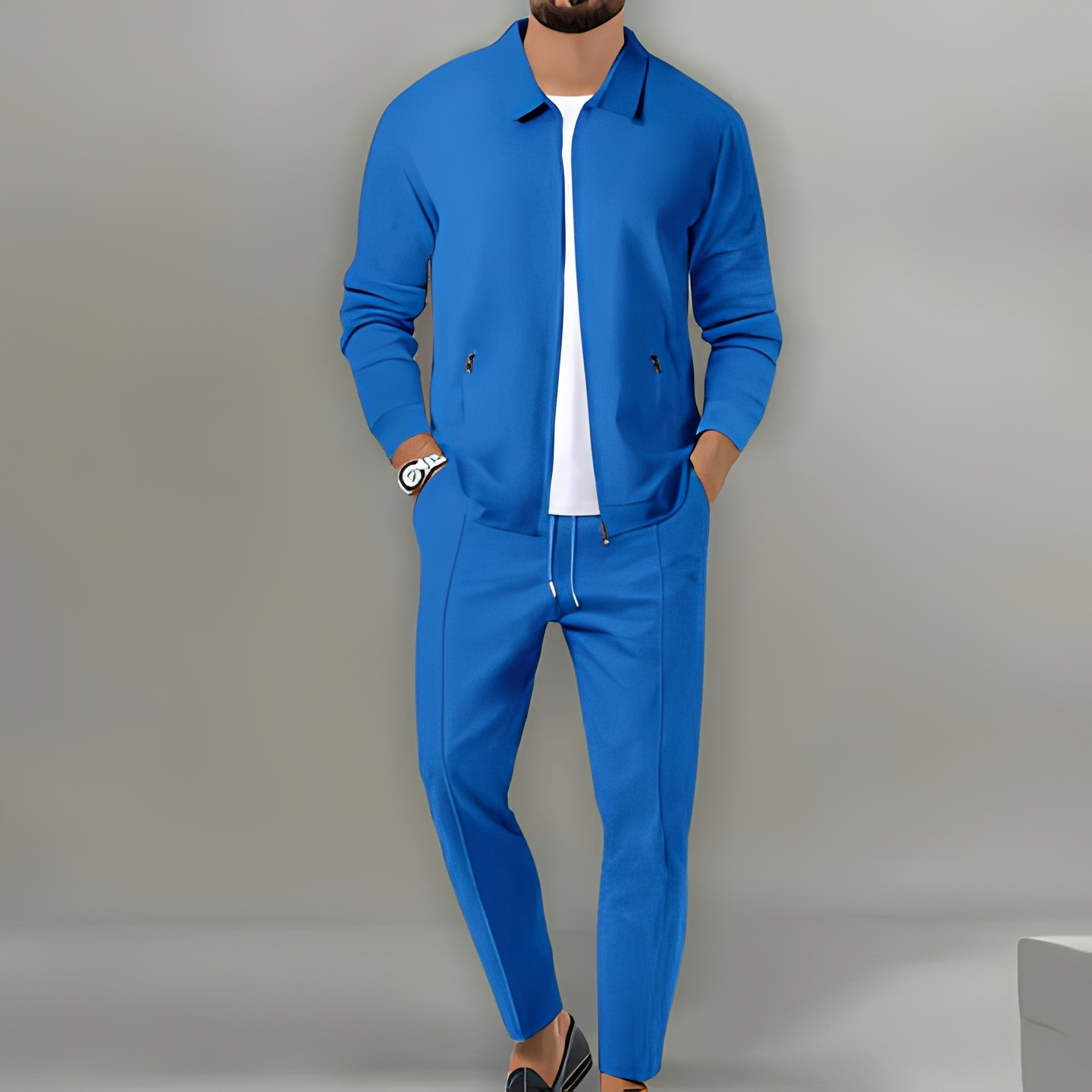 Ensemble costume à veste zippée pour homme