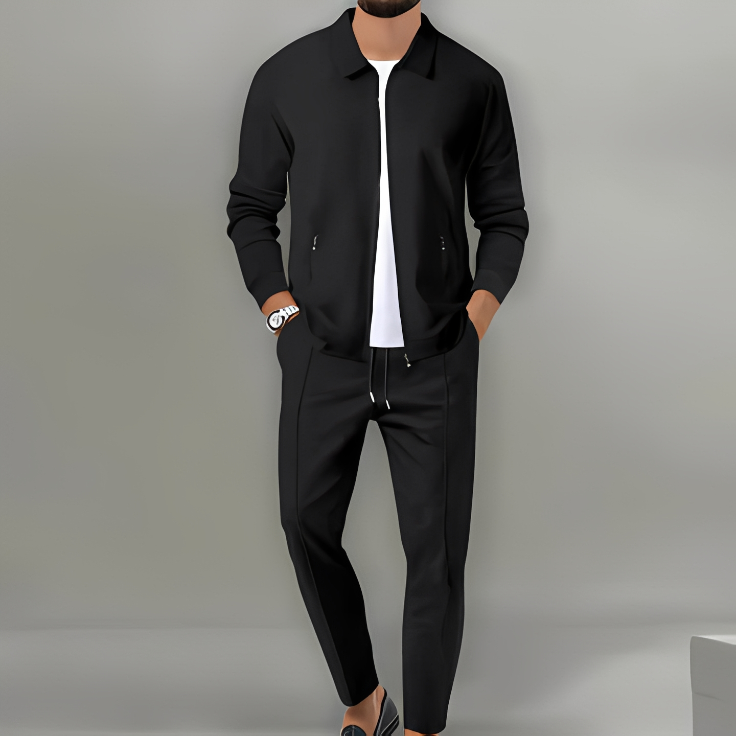Ensemble costume à veste zippée pour homme