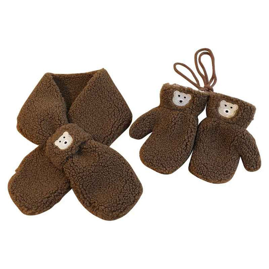 Ensemble d'hiver pour enfant - moufles en polaire et écharpe avec ours