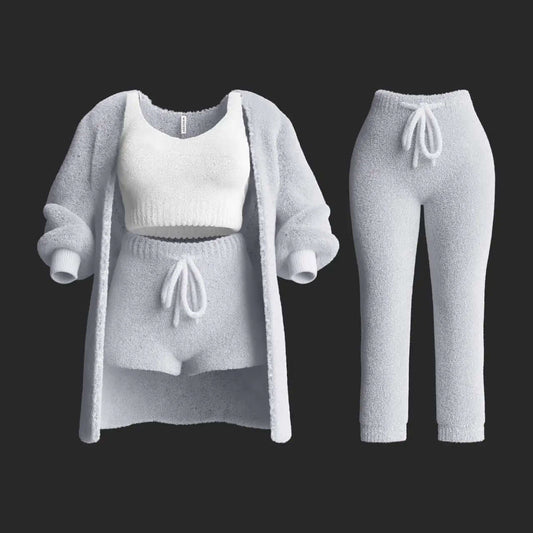 Ensemble d'intérieur 4 pièces en maille peluche pour femme