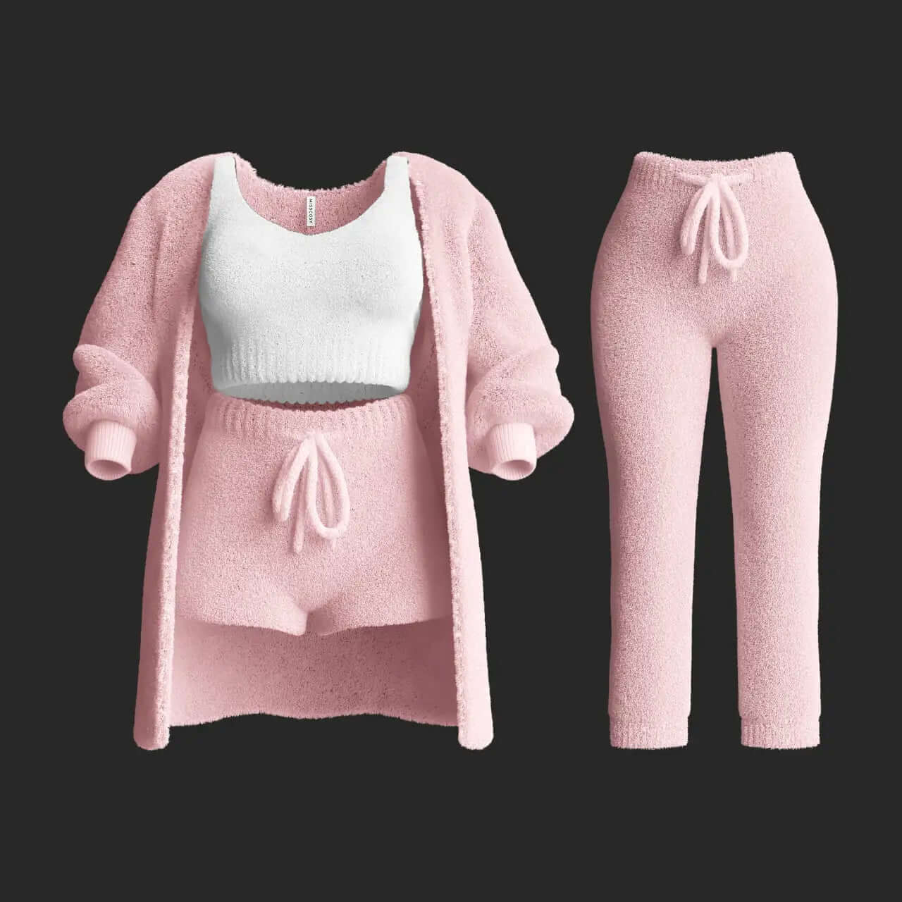 Ensemble d'intérieur 4 pièces en maille peluche pour femme