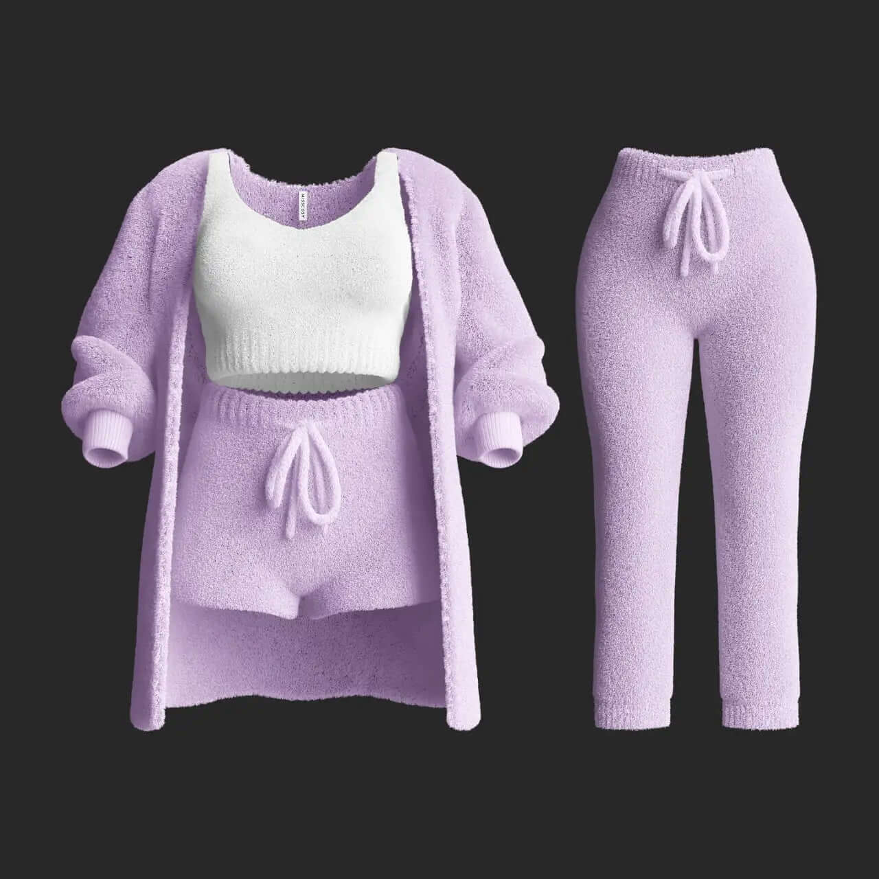 Ensemble d'intérieur 4 pièces en maille peluche pour femme