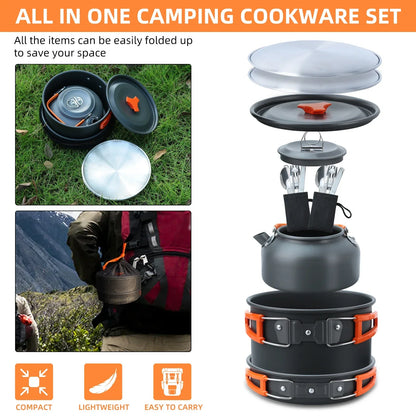 Ensemble d’ustensiles et de vaisselle de camping, 17 pièces