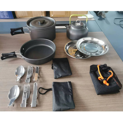 Ensemble d’ustensiles et de vaisselle de camping, 17 pièces