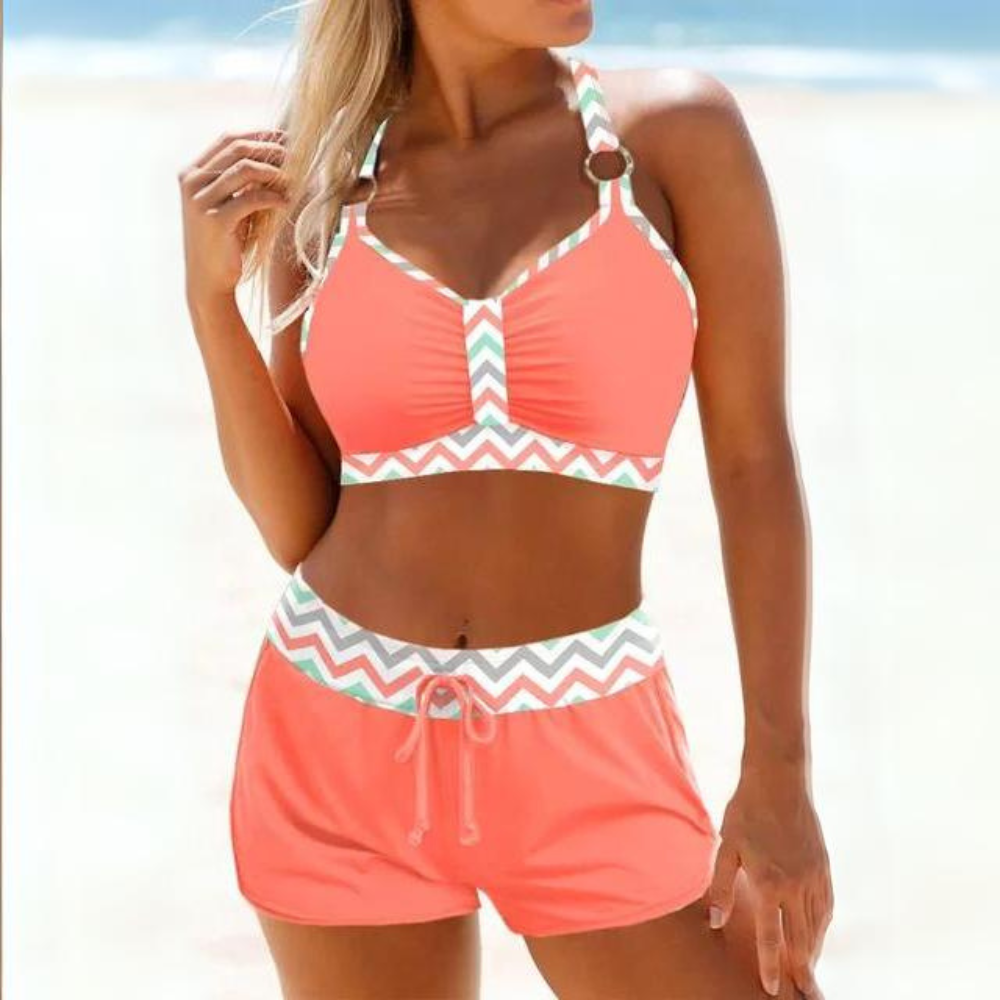 Ensemble de bain rayé marin avec short pour femme