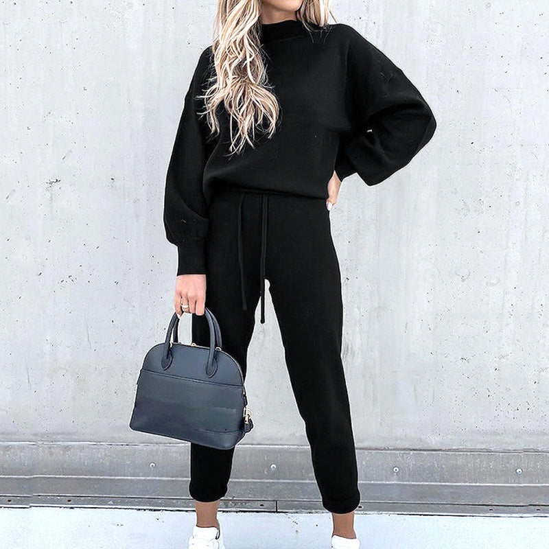 Ensemble de détente en maille pour femme - taille à cordon de serrage
