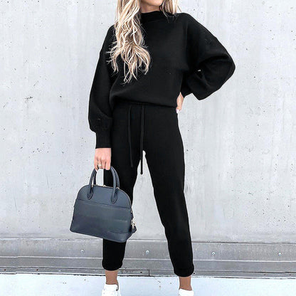 Ensemble de détente en maille pour femme - taille à cordon de serrage