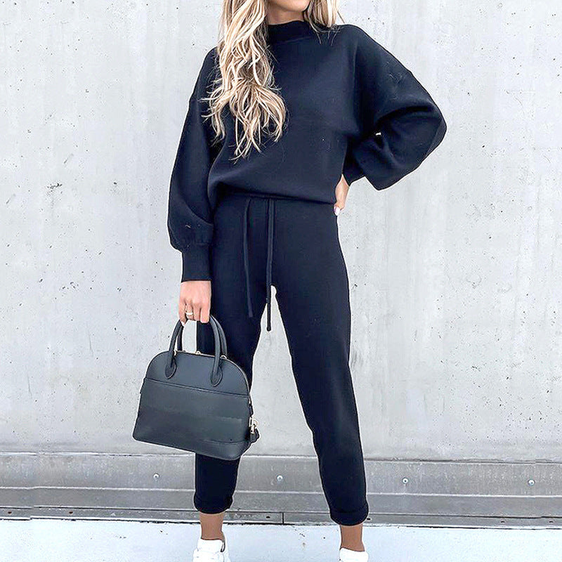 Ensemble de détente en maille pour femme - taille à cordon de serrage