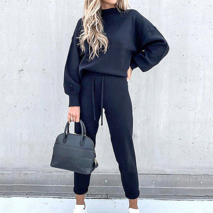 Ensemble de détente en maille pour femme - taille à cordon de serrage