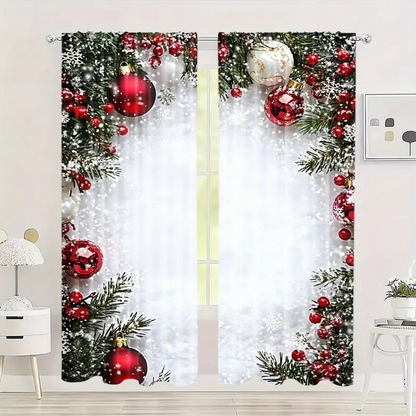 Ensemble de rideaux de fenêtre de Noël à motif festif en polyester
