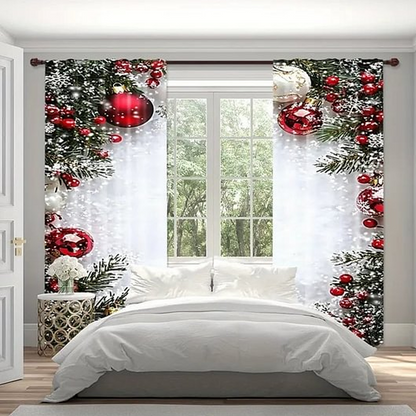 Ensemble de rideaux de fenêtre de Noël à motif festif en polyester