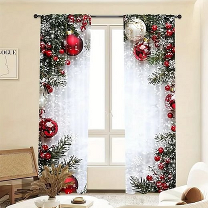 Ensemble de rideaux de fenêtre de Noël à motif festif en polyester