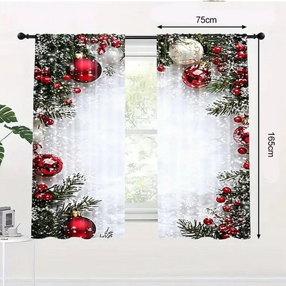Ensemble de rideaux de fenêtre de Noël à motif festif en polyester