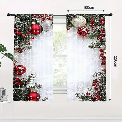 Ensemble de rideaux de fenêtre de Noël à motif festif en polyester