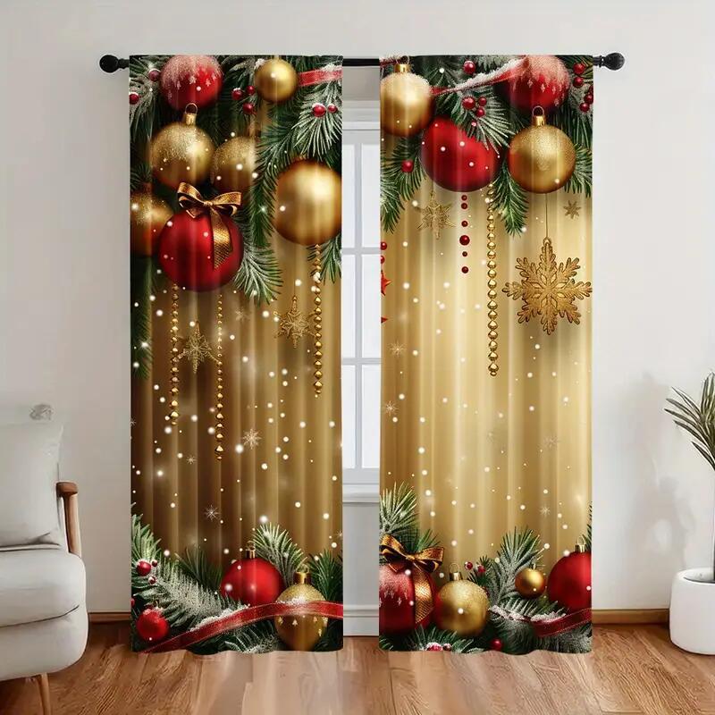 Ensemble de rideaux de fenêtre de Noël à motif festif en polyester