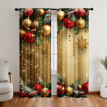 Ensemble de rideaux de fenêtre de Noël à motif festif en polyester