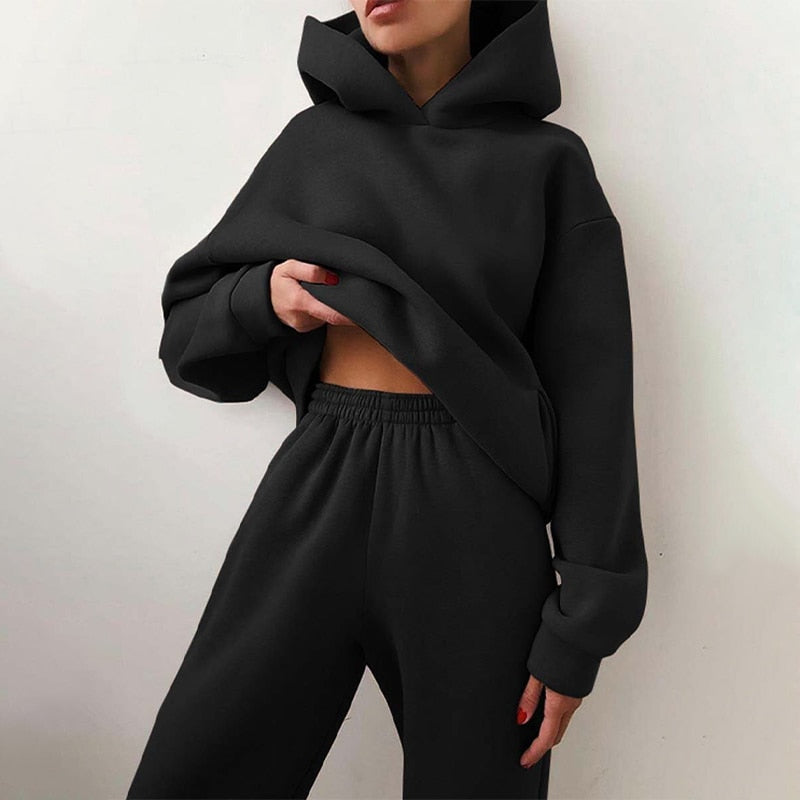 Ensemble détente pour femme avec sweat à capuche et pantalon de jogging - taille élastiquée