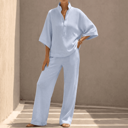 Ensemble deux pièces en maille gaufrée pour femme