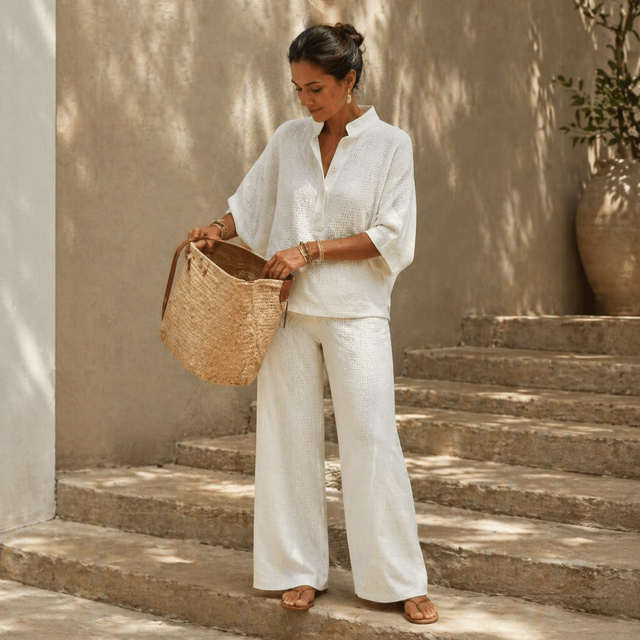 Ensemble deux pièces en maille gaufrée pour femme