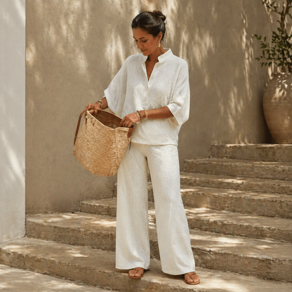 Ensemble deux pièces en maille gaufrée pour femme
