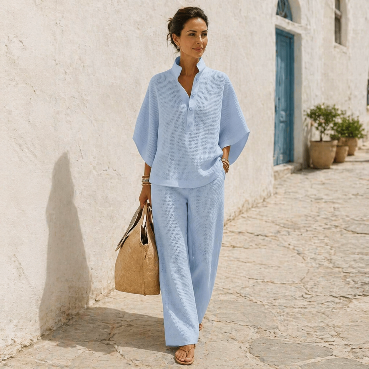 Ensemble deux pièces en maille gaufrée pour femme