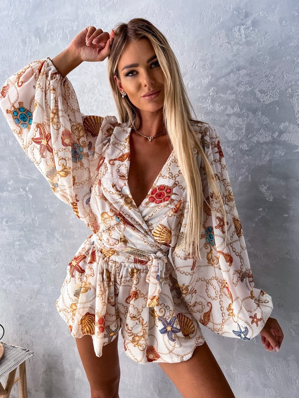 Ensemble deux pièces femme à imprimé tropical avec top cache-cœur