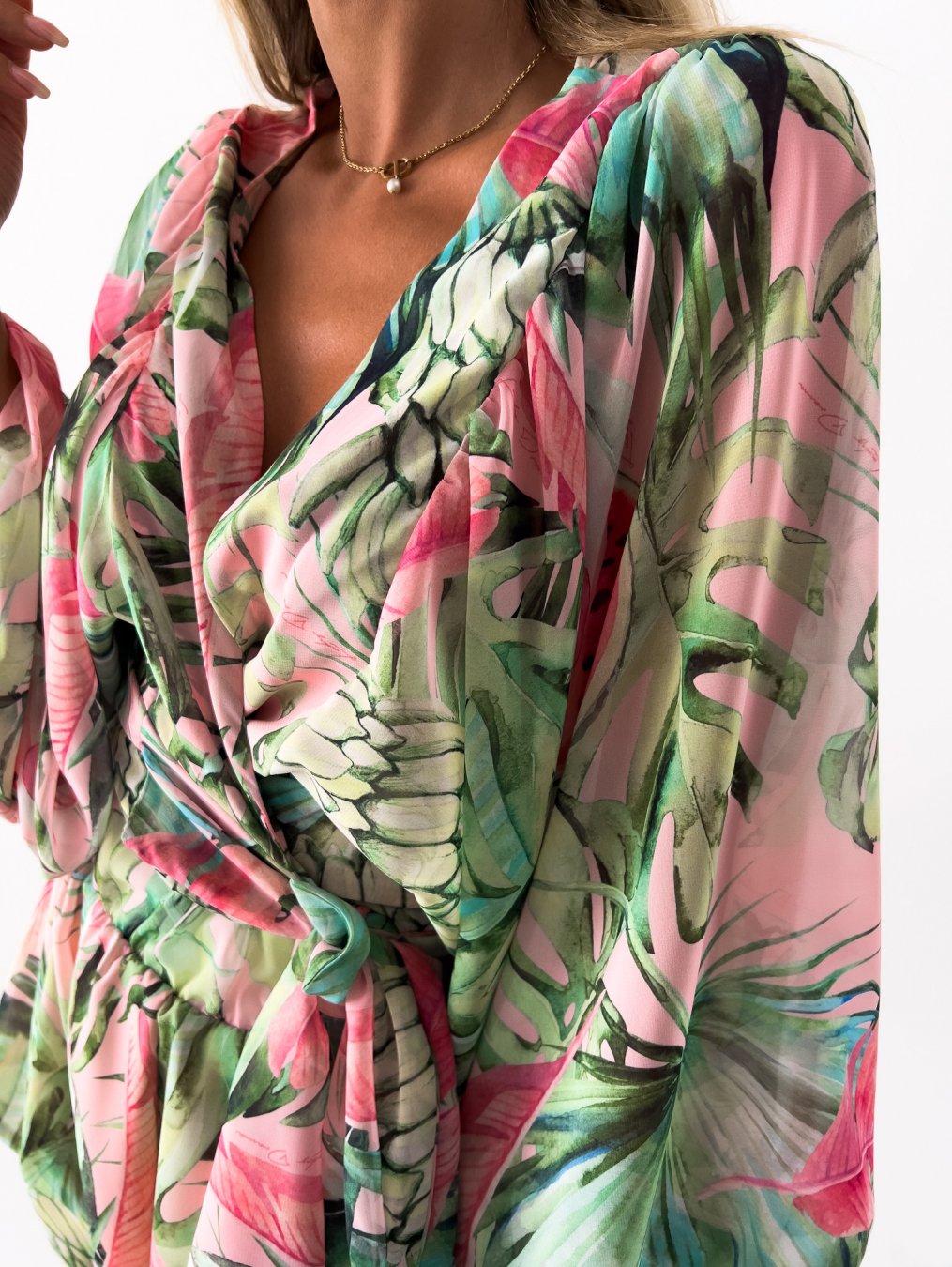 Ensemble deux pièces femme à imprimé tropical avec top cache-cœur