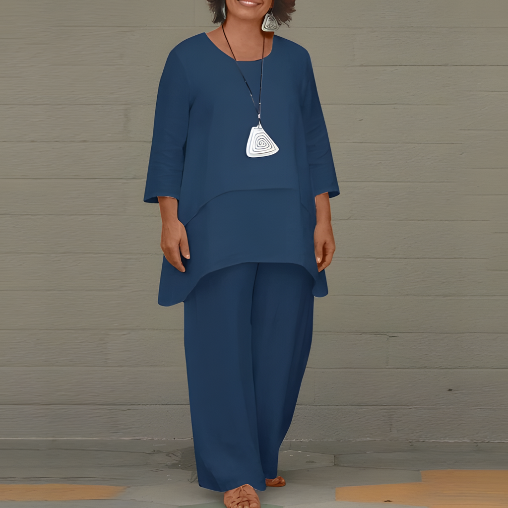 Ensemble en lin à effet superposé pour femme