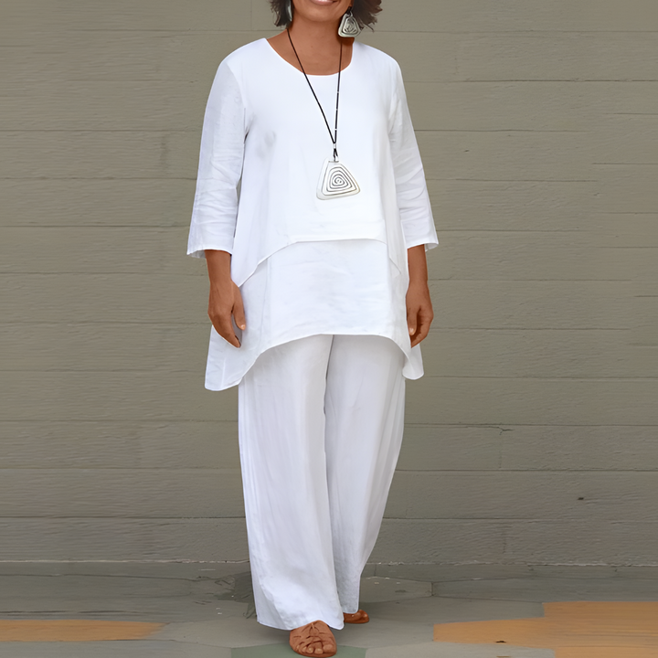Ensemble en lin à effet superposé pour femme