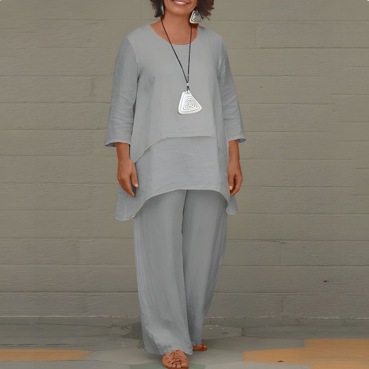 Ensemble en lin à effet superposé pour femme