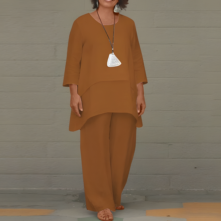 Ensemble en lin à effet superposé pour femme