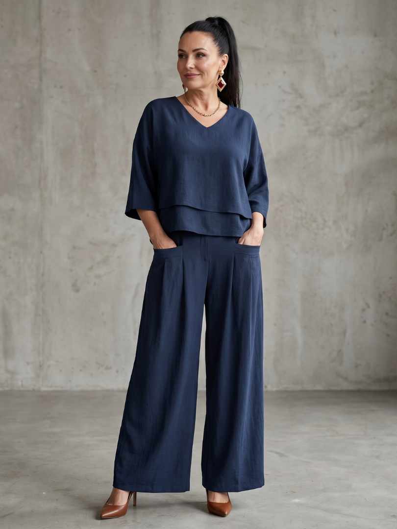 Ensemble femme à effet superposé avec pantalon large