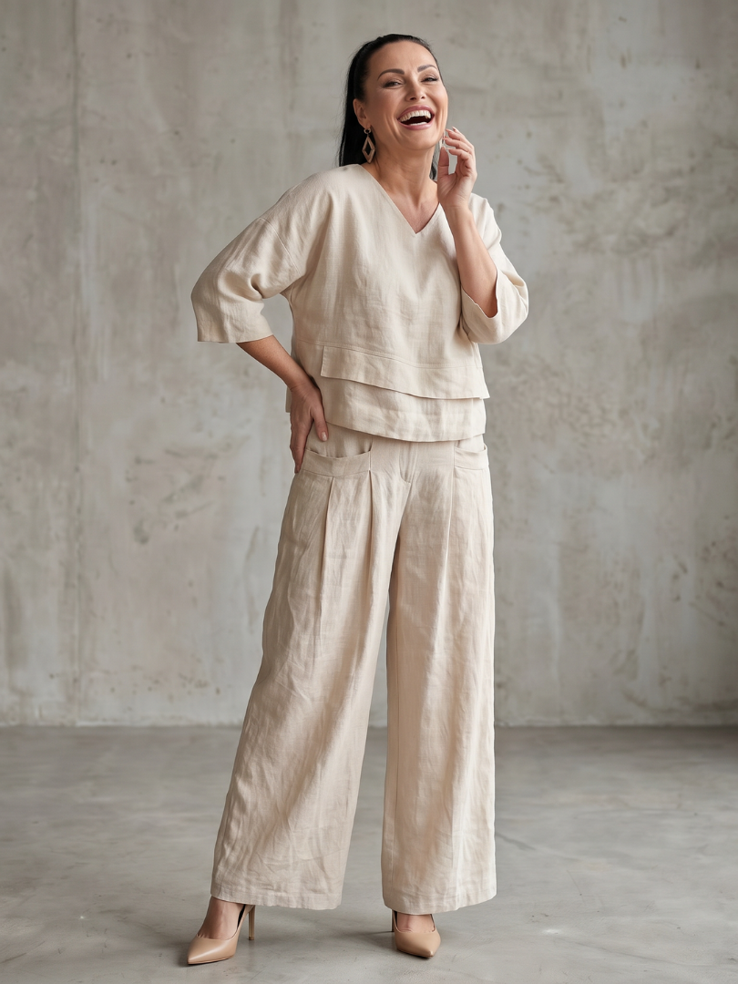 Ensemble femme à effet superposé avec pantalon large