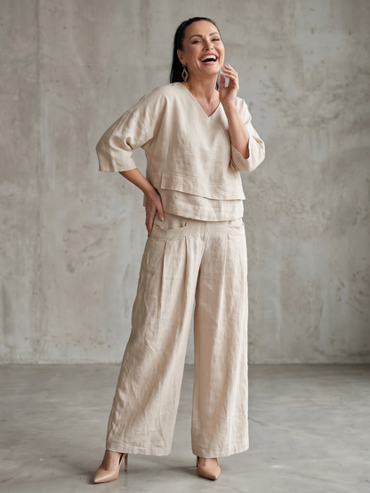 Ensemble femme à effet superposé avec pantalon large