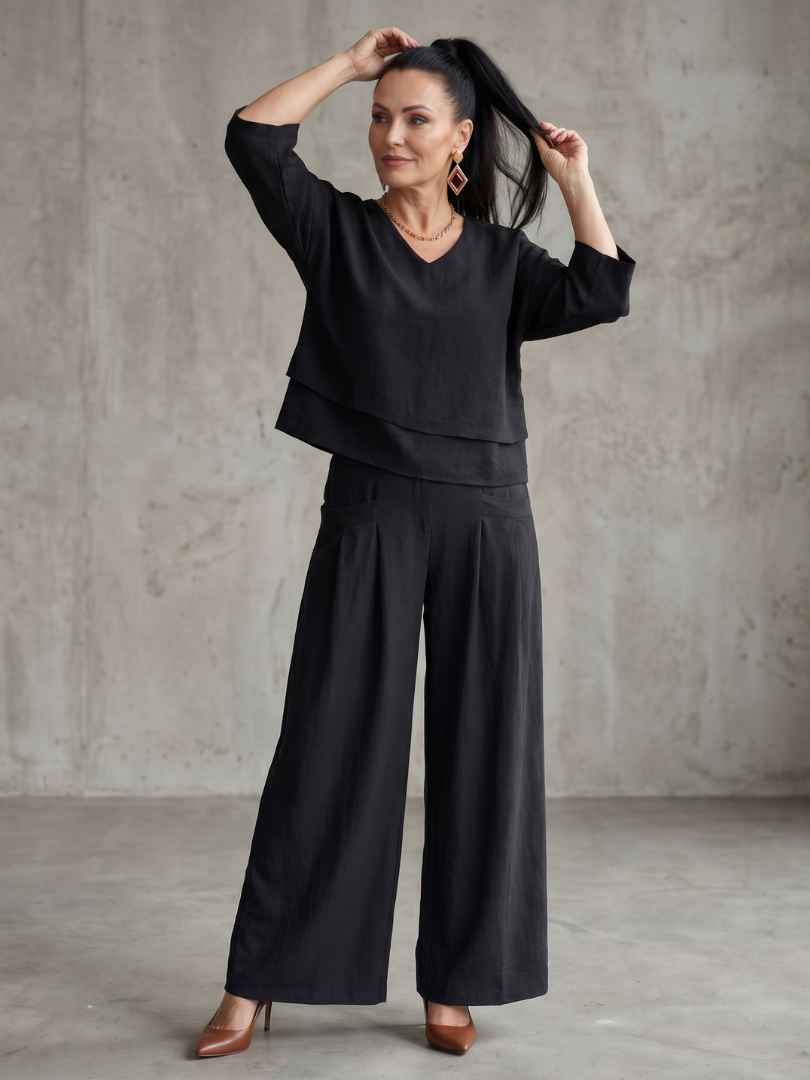 Ensemble femme à effet superposé avec pantalon large