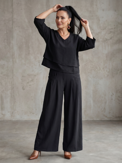 Ensemble femme à effet superposé avec pantalon large