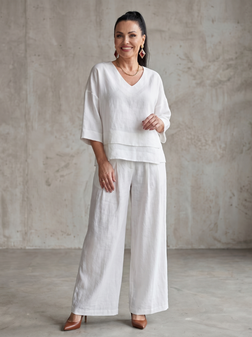 Ensemble femme à effet superposé avec pantalon large