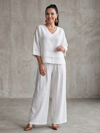 Ensemble femme à effet superposé avec pantalon large