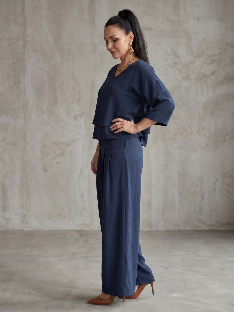 Ensemble femme à effet superposé avec pantalon large