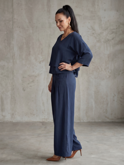 Ensemble femme à effet superposé avec pantalon large