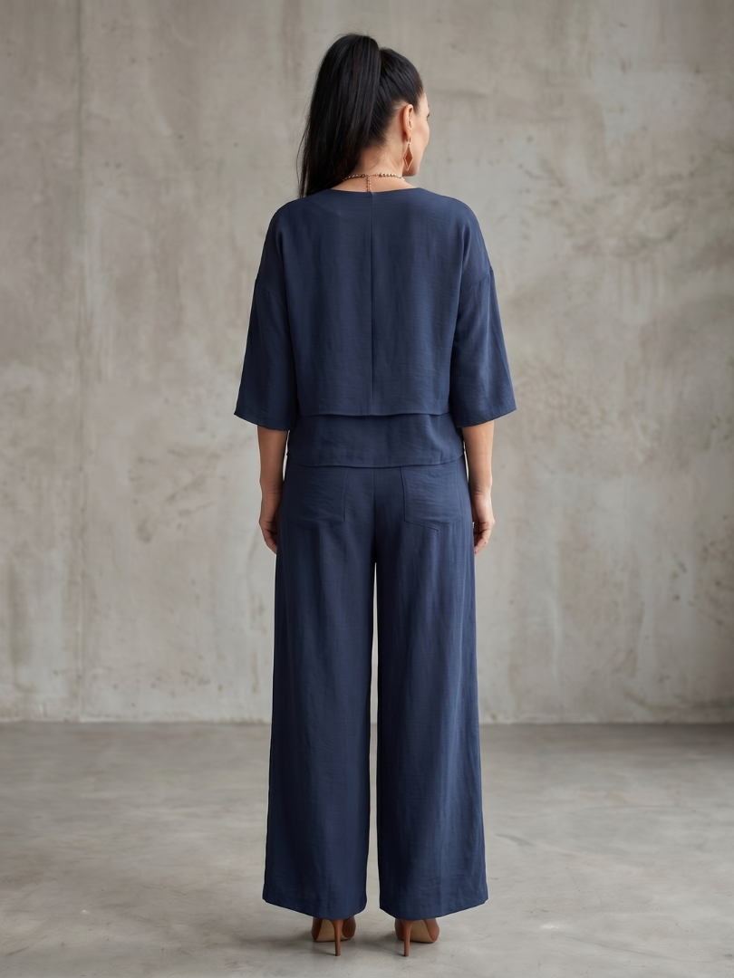 Ensemble femme à effet superposé avec pantalon large